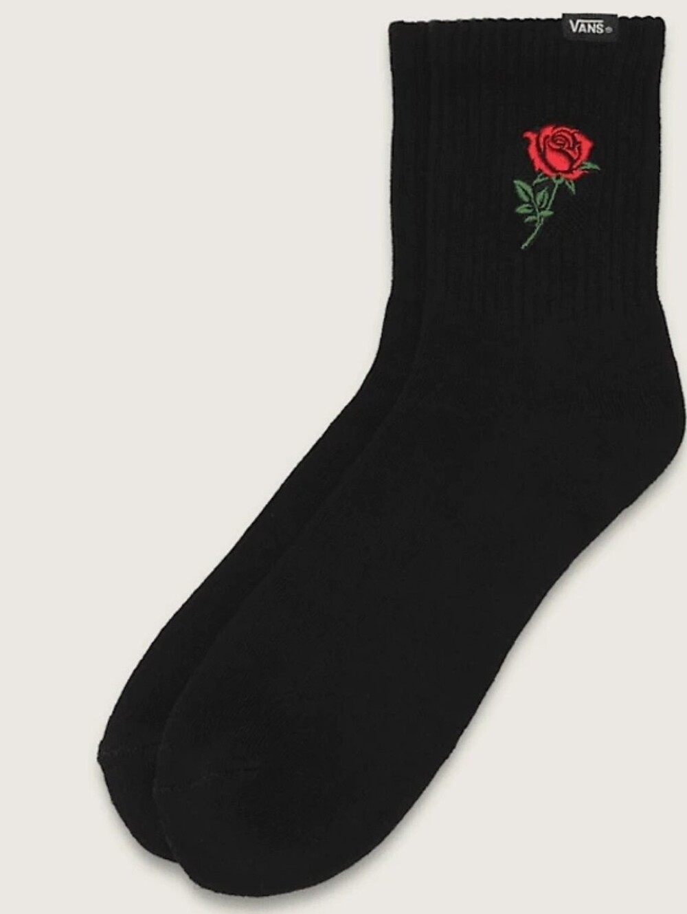 NWT Vans Single Rose Half Crew Socks with Red Rose Accent
